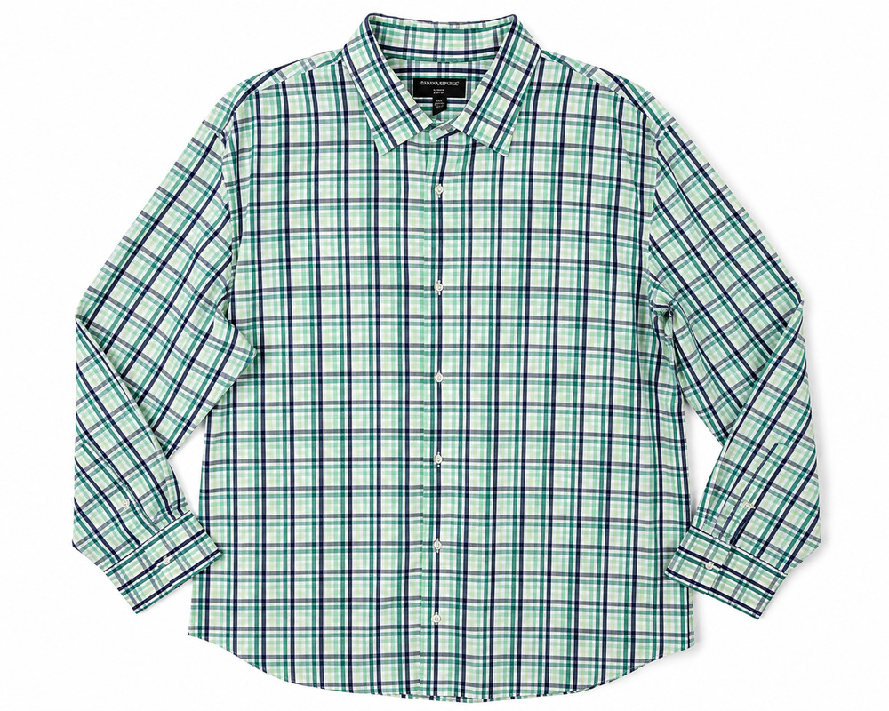 Banana Republic Mens XXL Green Plaid Non Iron Slim Fit Button Up Shirt NWT